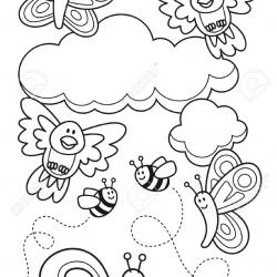 13108681-A-spring-scene-with-baby-animal-cartoons-butterflies-birds-bee-and-a-snail-line-art-for-coloring-boo-Stock-Vector.jpg