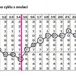 Křivka bazální teploty během menstruačního cyklu s ovulací