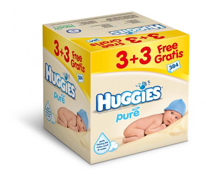 Huggies vlhčené ubrousky Pure 3+3 Gratis 64x6ks