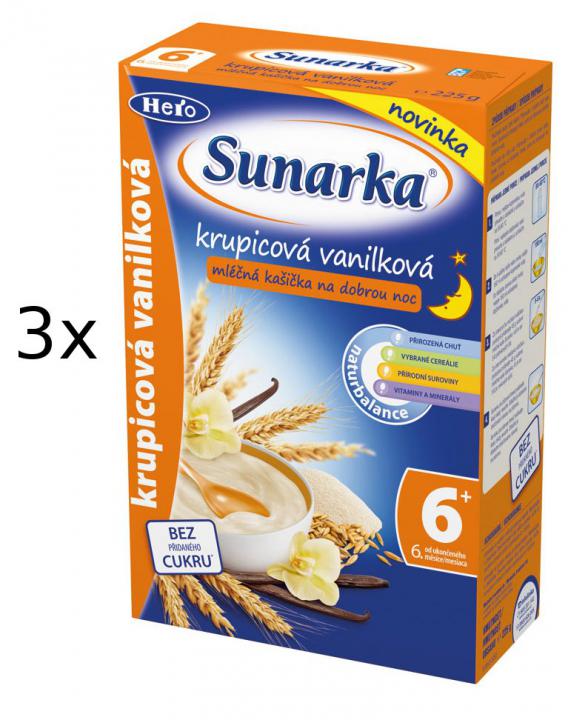 Sunarka Krupicová kašička s vanilkou na dobrou noc mléčná, 3x225g