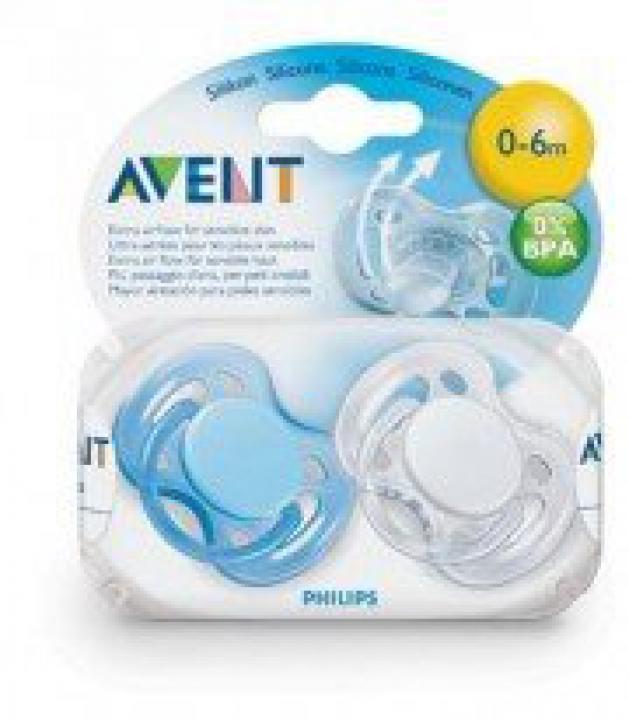 Avent šidítko SENSITIVE 0-6m., 2ks - bílá/modrá