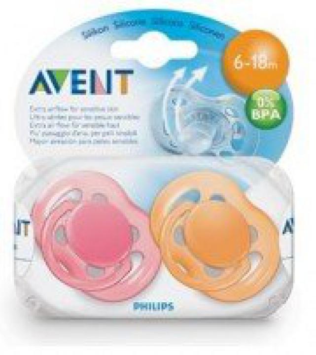 Avent šidítko SENSITIVE 6-18m., 2ks - růžová/oranžová