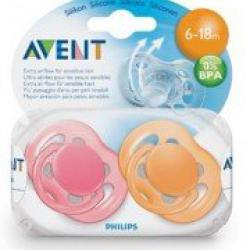 Avent šidítko SENSITIVE 6-18m., 2ks - růžová/oranžová