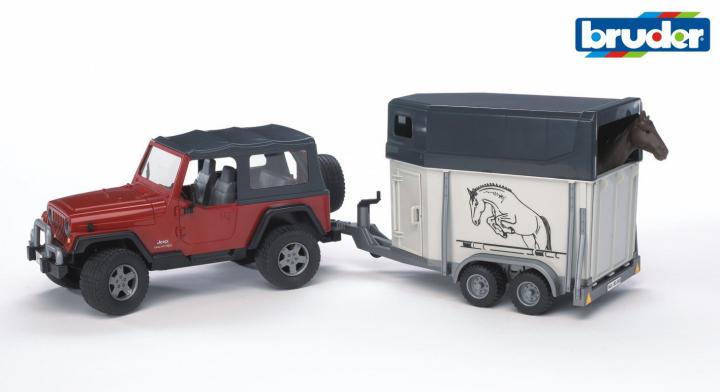 Bruder Jeep Wrangler s přívěsem pro přepravu koní včetně 1 koně 1:16