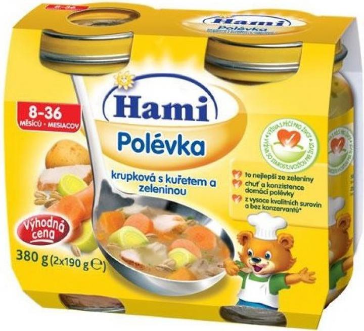 Hami masozeleninový příkrm Polévka krupková s kuřetem a zeleninou 2x190g (8-36m)
