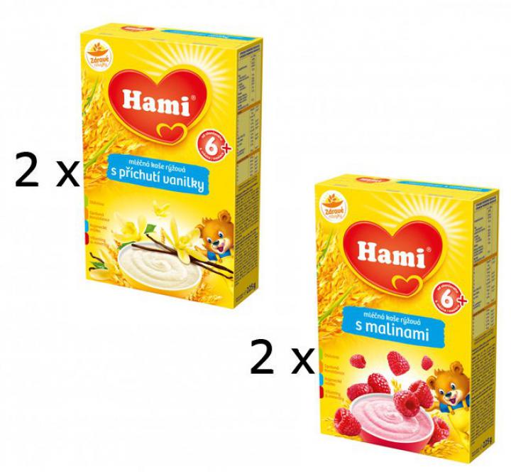 Hami Mléčná kaše s příchutí Vanilky a s Malinami- 4 x 225g