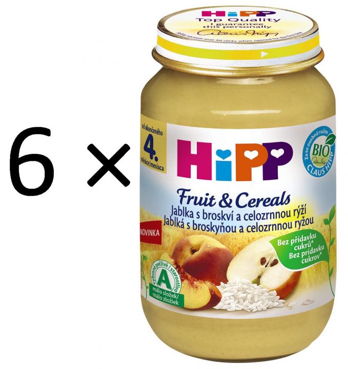 HiPP BIO Jablka s broskví a celozrnnou rýží - 6 x 190 g