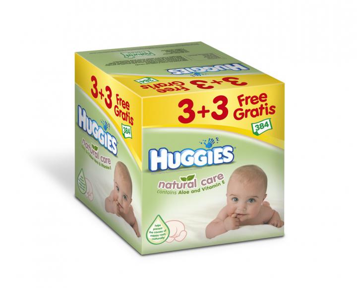 Huggies ubrousky Natural Care 3+3 Gratis 64x6ks