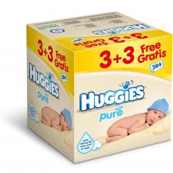 Huggies vlhčené ubrousky Pure 3+3 Gratis 64x6ks