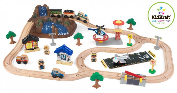 KidKraft Set s vláčky + krabice k uložení Hory
