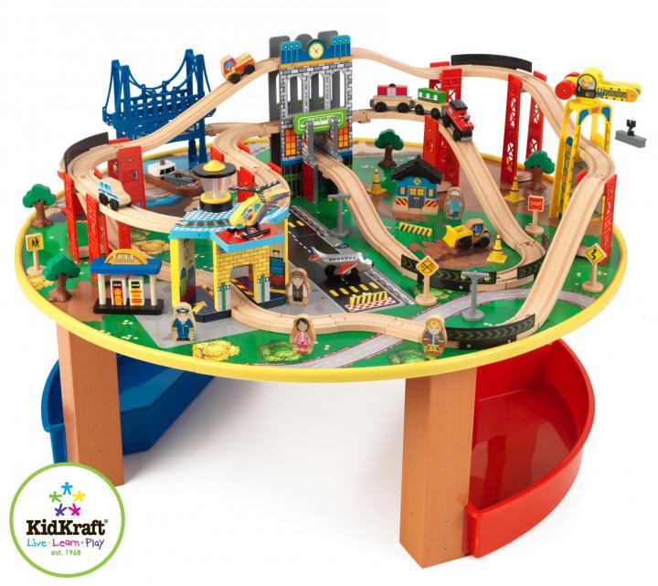 KidKraft Set se stolem na vláčky „VELKOMĚSTO“