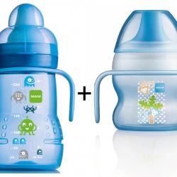 Mam Nevylévací láhev Trainer 220ml + hrnek Starter cup 150ml, modrá