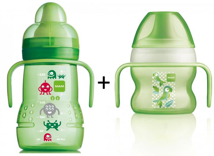 Mam Nevylévací láhev Trainer 220ml + hrnek Starter cup 150ml, zelená