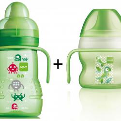 Mam Nevylévací láhev Trainer 220ml + hrnek Starter cup 150ml, zelená