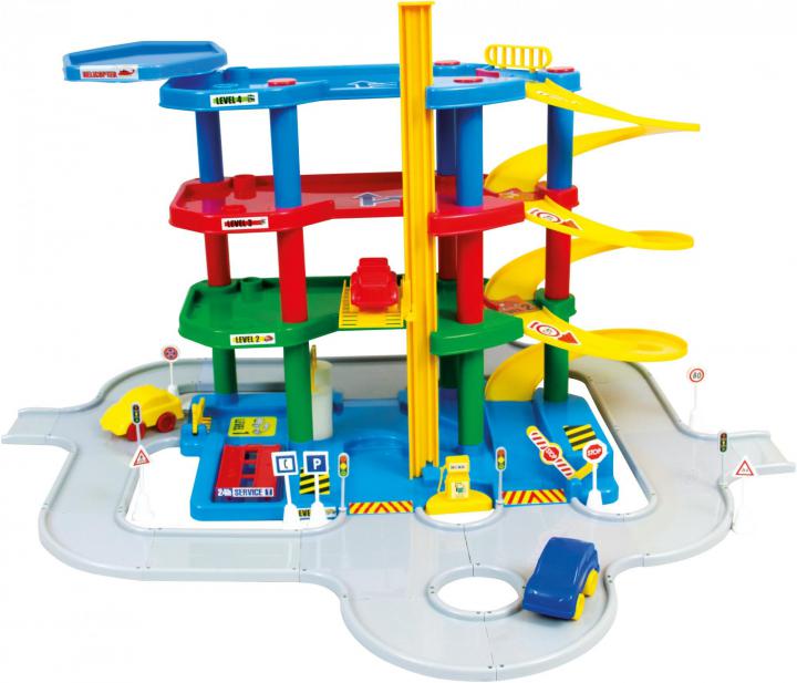 Mochtoys Garáže - parkovací set 4 patrový se silnicí