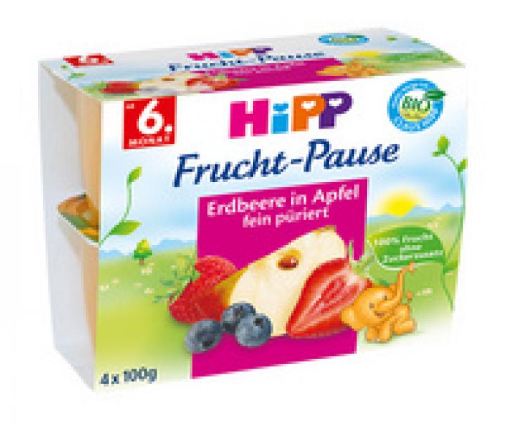 ovocný příkrm Frucht Pause Jablka s jahodami BIO (6m)