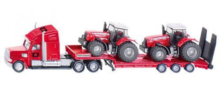 SIKU Tahač s podvalníkem a traktory Massey Ferguson 1:87