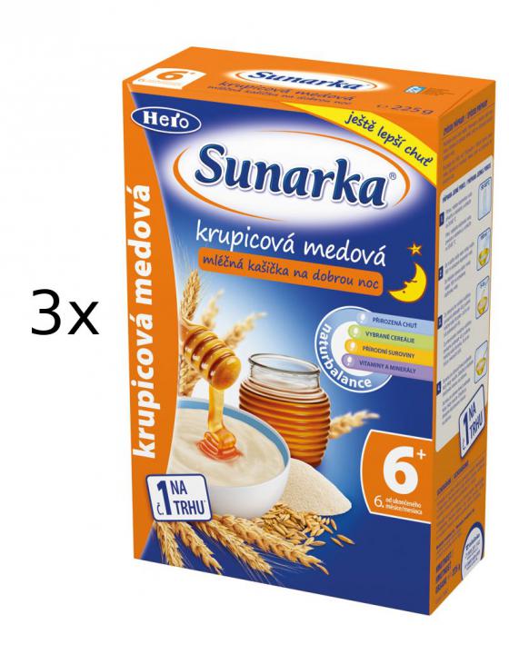 Sunarka Krupicová kašička s medem na dobrou noc mléčná, 3x225g