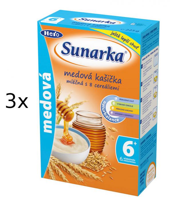 Sunarka Medová kašička mléčná s 8 cereáliemi, 3x225g