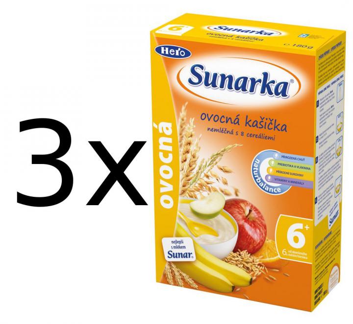 Sunarka Ovocná kašička nemléčná s osmi cereáliemi 3 x 180g